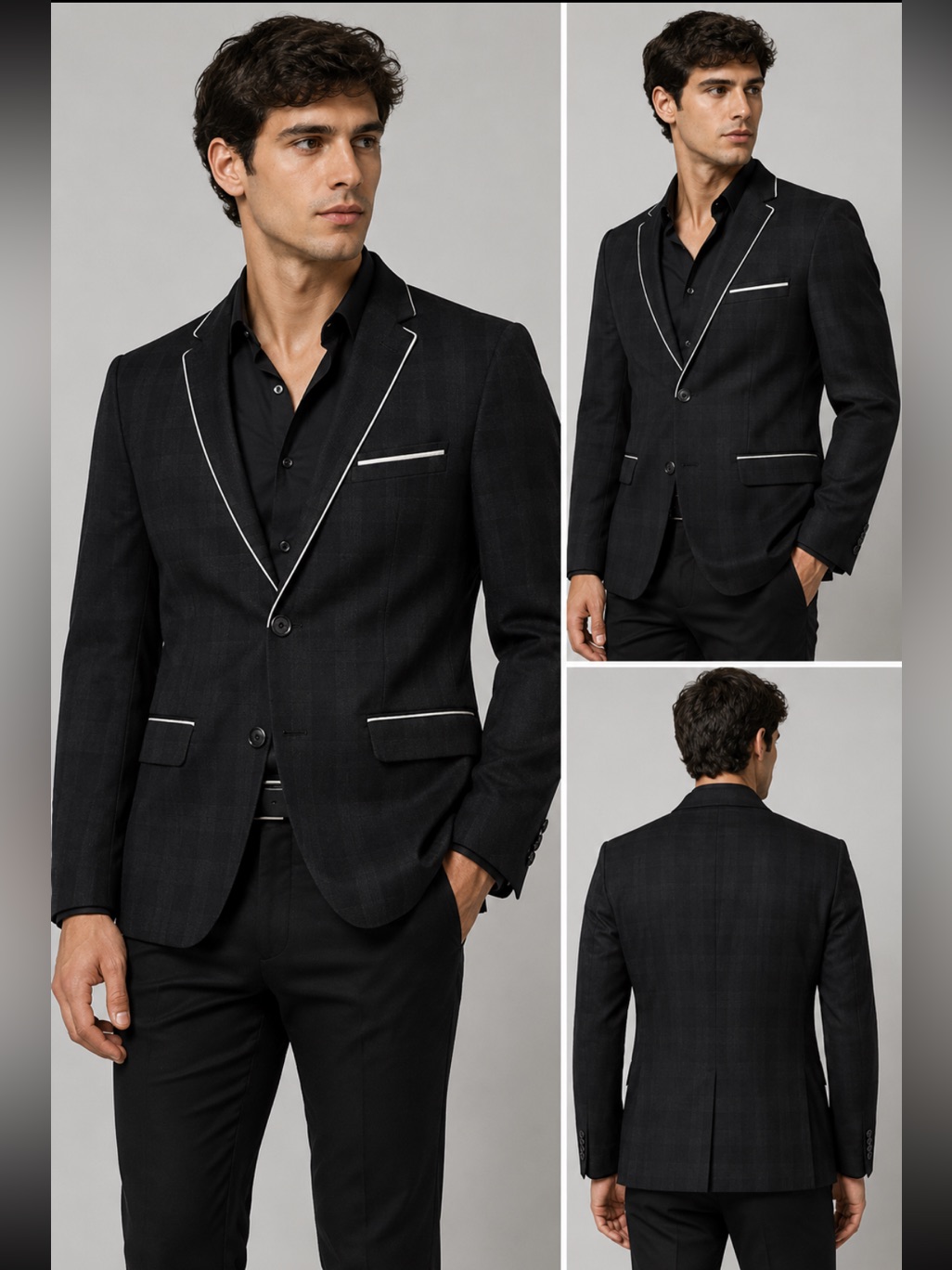 Akademiks Black Plaid Blazer Jacket 42r Contrast Piping